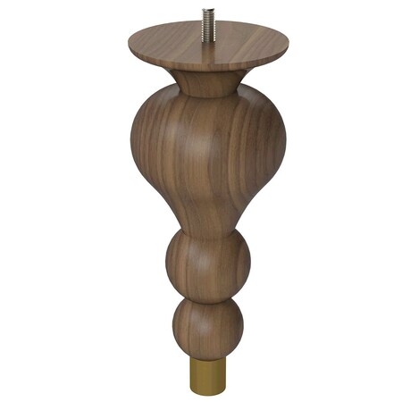 Designs Of Distinction 9" Tipt Toe Bun Foot with bolt and 1" Satin Brass Ferrule - Walnut 01242009WLSB6